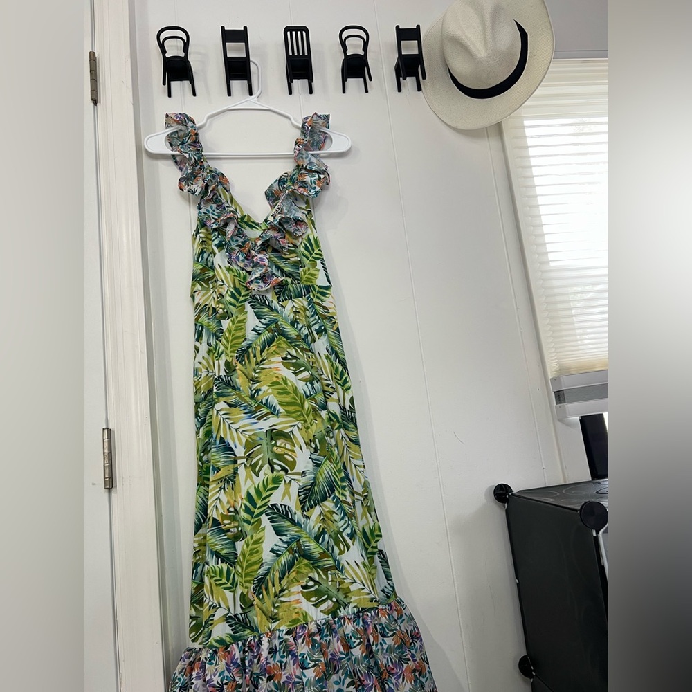 Green and Yellow Ruffled Maxi Sundress